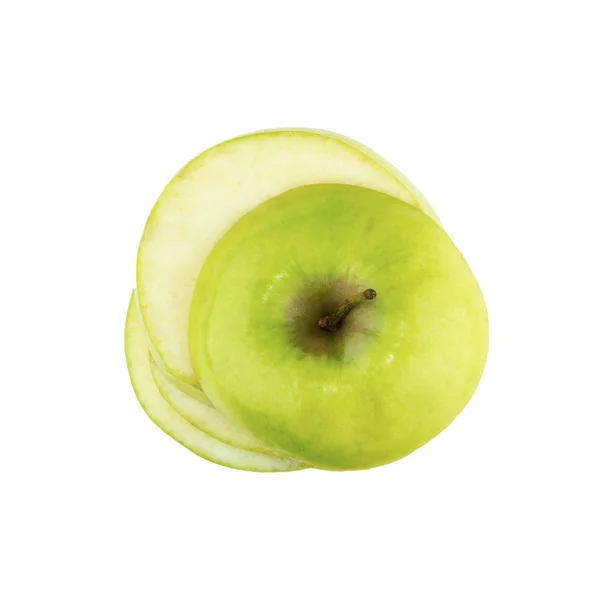 Нарезанный Зеленый Яблоко Изолированы Белом Фоне — стоковое фото