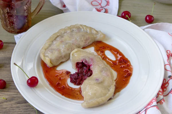 Stuffed Cherry Dumplings Delish Dessert Herbs Food Photography — Stock Photo, Image