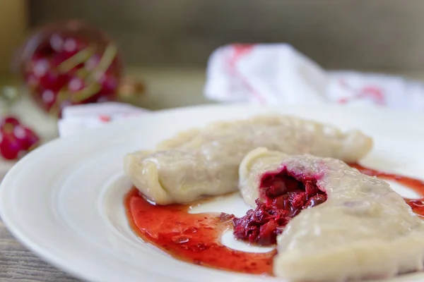 Stuffed Cherry Dumplings Delish Dessert Herbs Food Photography — Stock Photo, Image