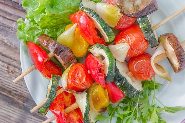 Brochettes Légumes Saines Kebab Aux Légumes Frits Bio Avec Aubergines — Photo