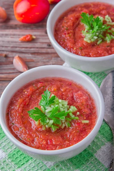 Best Authentic Delicious Fresh Gazpacho Chilled Spanish Tomato Soup Only — Stock Photo, Image