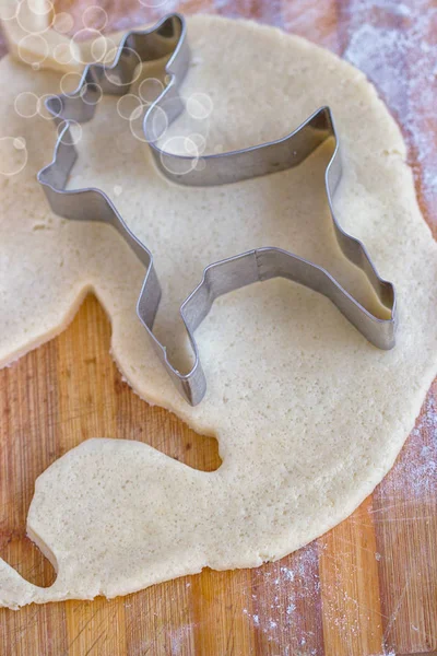 Festlig Jul Cookies Bakgrund Från Sand Cookies Form Hjort Närbild — Stockfoto