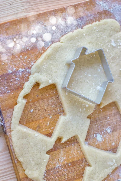 Festlig Jul Cookies Bakgrund Från Sand Cookies Form Ett Hus — Stockfoto