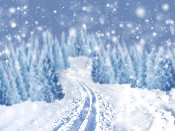 あなたの装飾のための無料のスペースで雪と霜の冬の背景 モミの木とぼやけてボケとクリスマスの背景 冬の風景 — ストック写真