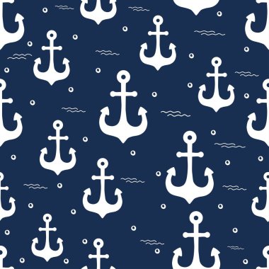 Mavi zemin üzerine beyaz çapa ile Seamless modeli