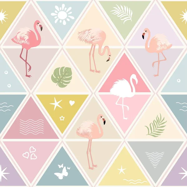 Flamingo Ile Pastel Renklerde Geometrik Vektör Seamless Modeli — Stok Vektör
