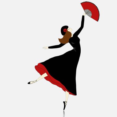 Kırmızı bir fan ile güzel dansçı .