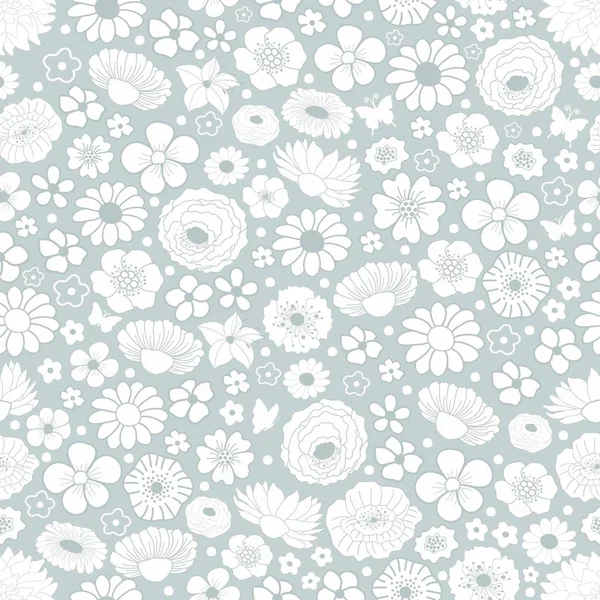 Patrón Floral Sin Costuras Sobre Fondo Azul — Vector de stock