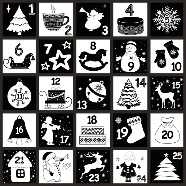 Adventskalender Mit Weihnachtssymbolen Winterferienplakat — Stockvektor