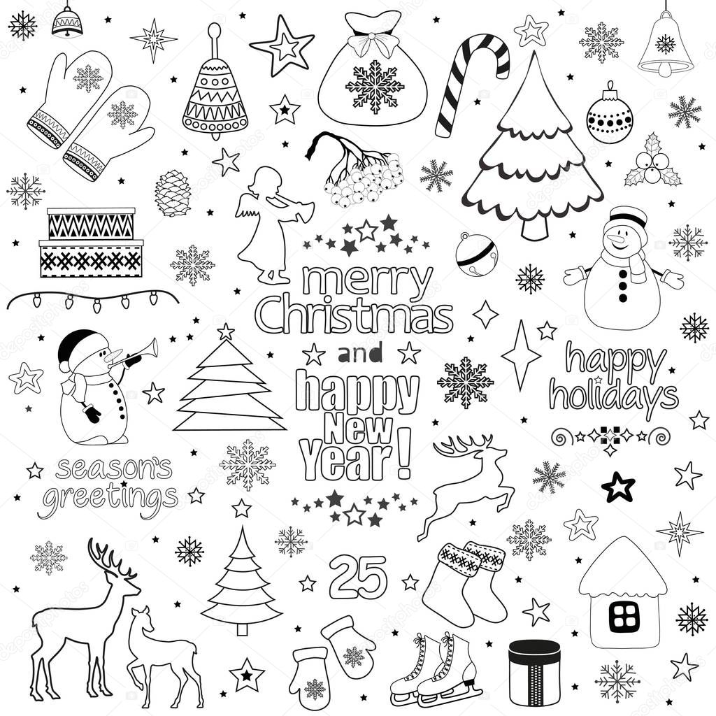  Christmas traditional symbols isolated elements on white background