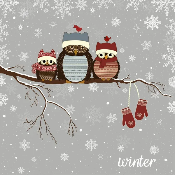 Noel baykuşlar kışın dalı ile tebrik kartı