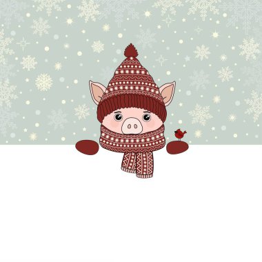 Noel kartı sevimli çizgi piglet ve metin için yer