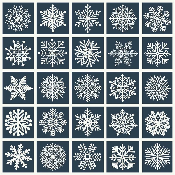 Вітальна Листівка Набором Сніжинок Синьому Фоні — стоковий вектор