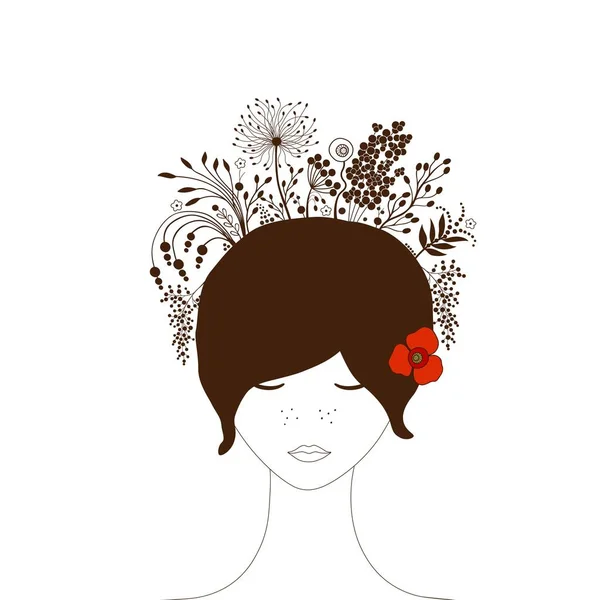 Portrait Cute Girl Decorative Floral Wreath Floral Hairstyle — Stock Vector