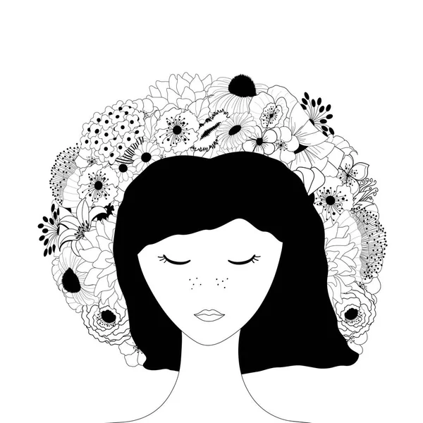 Retrato Una Linda Chica Con Una Corona Floral Decorativa Peinado — Vector de stock