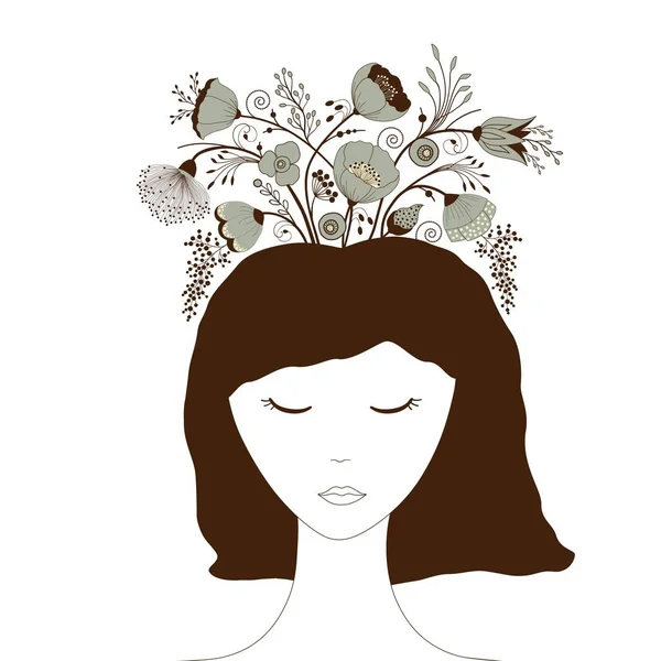 Retrato Una Linda Chica Con Una Corona Floral Decorativa Peinado — Vector de stock