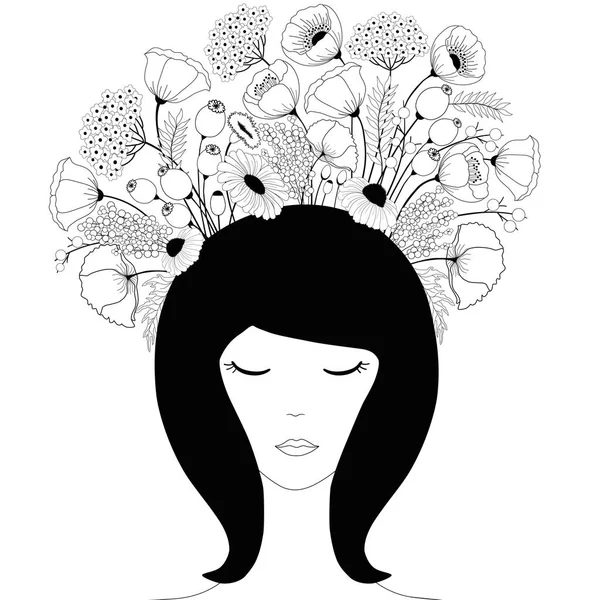 Retrato Una Linda Chica Con Una Corona Floral Decorativa Colores — Vector de stock