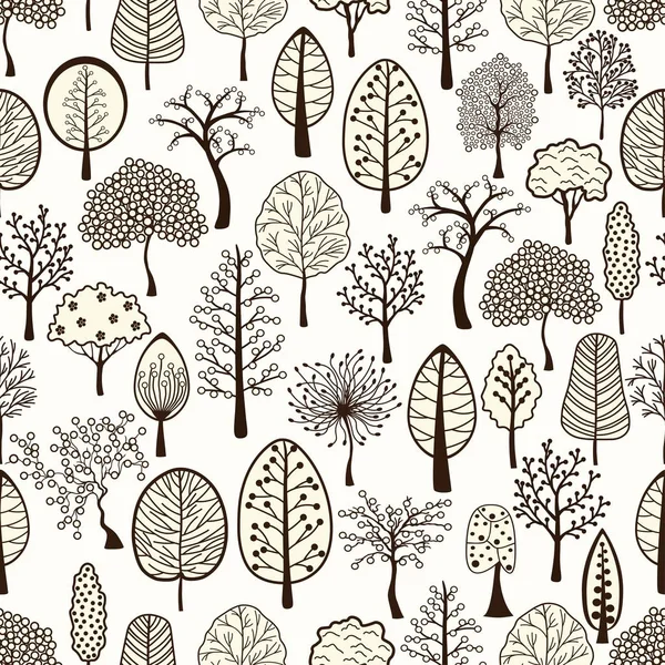 Nahtloses Muster Mit Niedlichen Cartoon Bäumen — Stockvektor