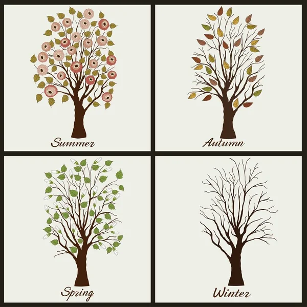 Trees Four Seasons Winter Autumn Summer Spring — Stock Vector