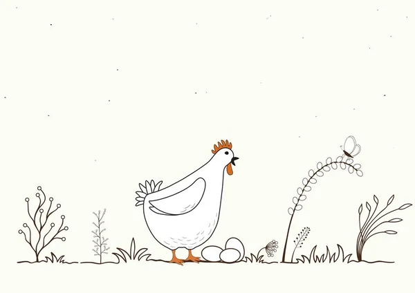 Komik Karikatür Tavuk Yumurta Beyaz Arka Plan Üzerinde Gösterimi — Stok Vektör