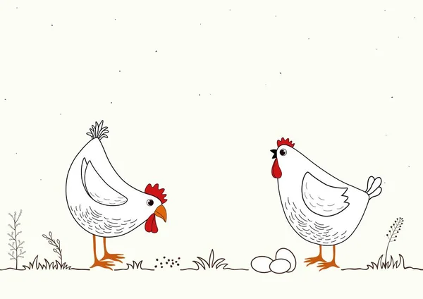 Beyaz Arka Planda Iki Komik Tavuk Tasviri — Stok Vektör