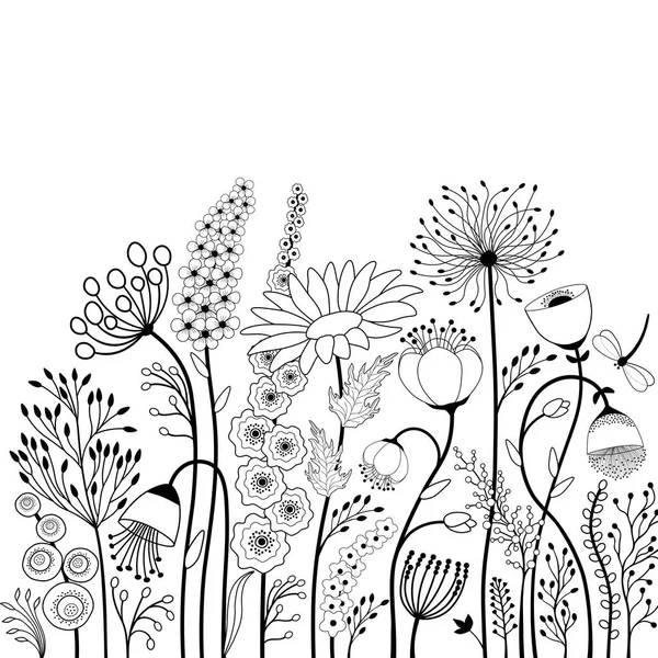 Çiçekler soyut ve siyah-beyaz kelebek