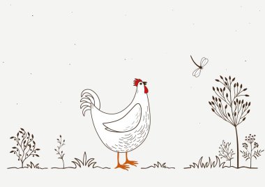 Kartı izole karikatür horoz ve yusufçuk