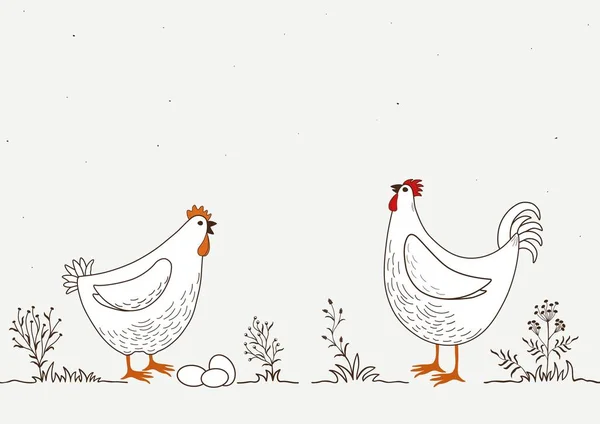 İki komik karikatür tavuklar kartıyla — Stok Vektör