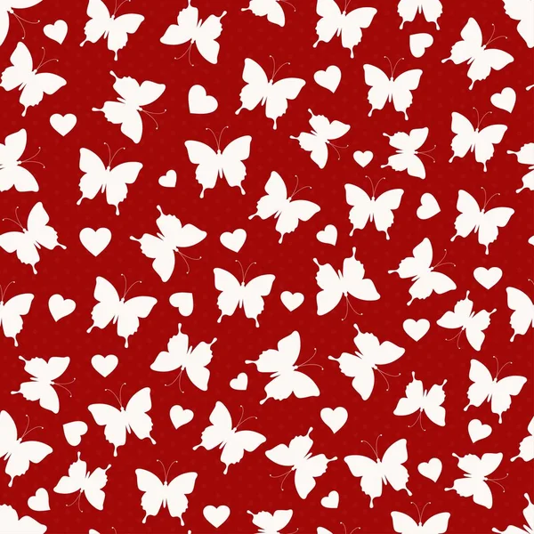 Seamless abstract pattern with butterflies and hearts — Stock Vector