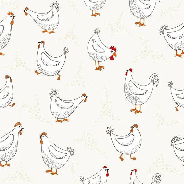 Seamless pattern of hand drawn cute cartoon chicken — Stock Vector