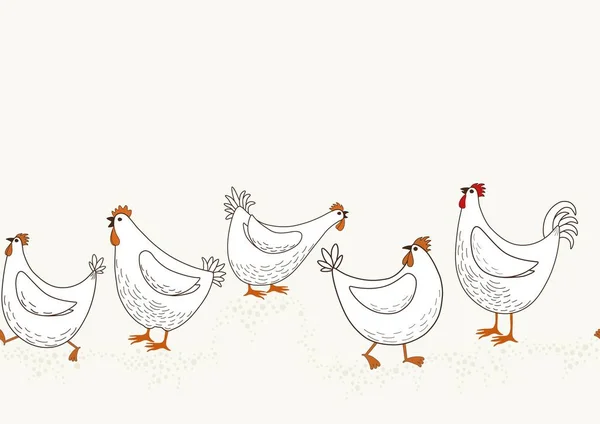 Seamless pattern of hand drawn cute cartoon chicken — Stock Vector