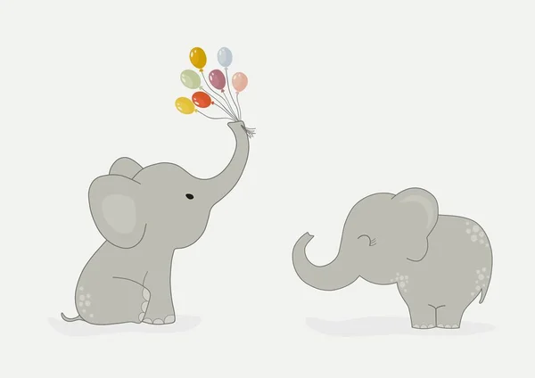 Dois elefantes bonitos com balões coloridos — Vetor de Stock