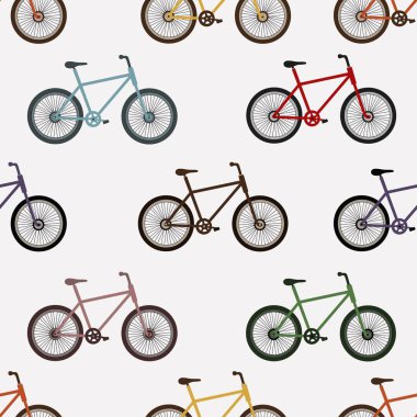 El çizilmiş renkli karikatür Bisikletler Dikişsiz deseni