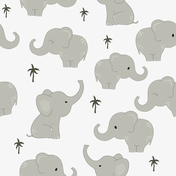 Seamless pattern with cute cartoon elephants — Stock Vector