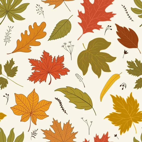 Modèle d'automne sans couture avec des feuilles colorées — Image vectorielle