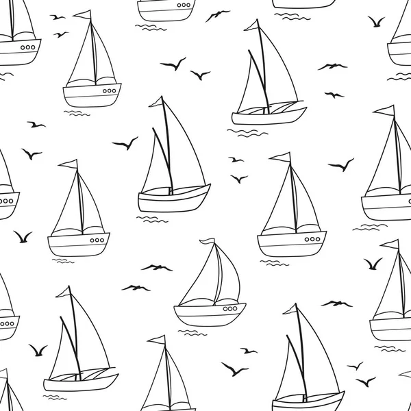Yat silueti ve kuşlar ile dikişsiz desen