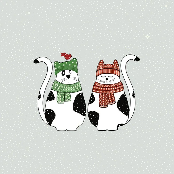 İçinde şirin çizgi film kedileri olan Noel kartı. — Stok Vektör