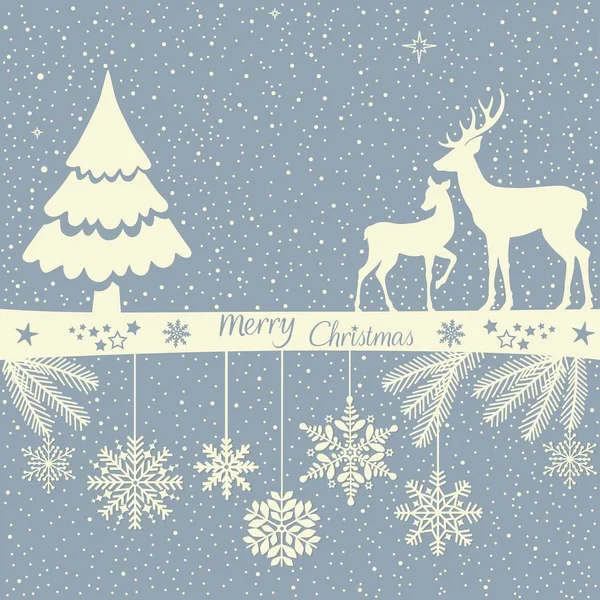 Cartão de felicitações de Natal com veados — Vetor de Stock