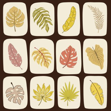 Kare halinde tropikal renkli yaprakları olan desen. 