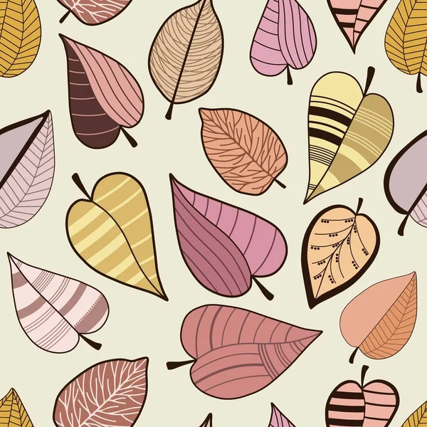 米色背景的无缝图案 带有抽象风格的多彩的叶子 — 图库矢量图片