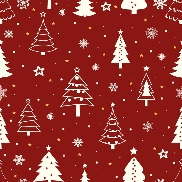 赤の背景に様式化されたクリスマスツリーとシームレスなパターン — ストックベクタ
