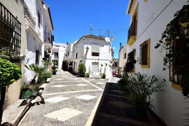 Saksı ve Haziran 2017 Estepona sokakta astar asılı sepetler