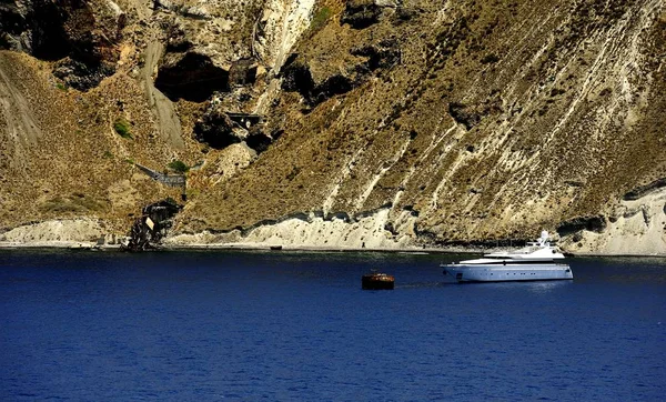 Soukromá Jachta Kotviště Santorini Řecko — Stock fotografie