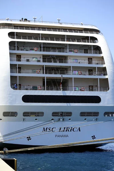 Cruise Ship Athens Greece July Msc Lirica Port Corfu — стоковое фото