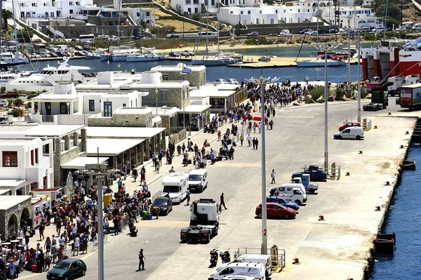 Port of Mykonos, Greece - 6th July 18;Queuing for the ferry