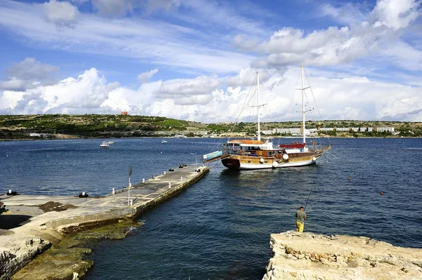 Mellieha Malta Outubro 2018 Barco Vela Melina Porto Mellieha — Fotografia de Stock