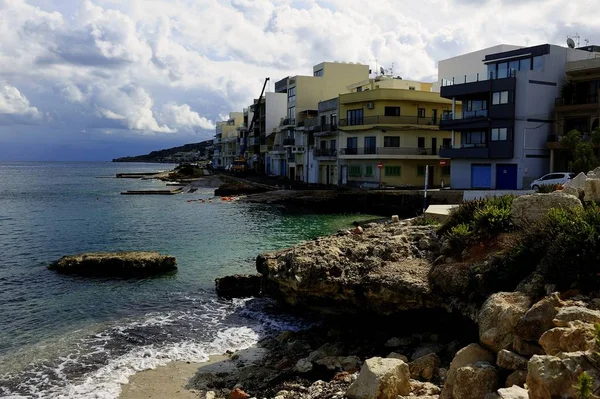 Mellieha Malta 4Th October 2018 Mobile Crane Working Seaside Homes — Stock Photo, Image