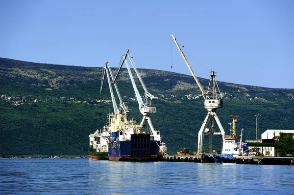 Stocznia Bijela Zatokę Kotorską Montengero Lipca Statki Obok Stoczni — Zdjęcie stockowe
