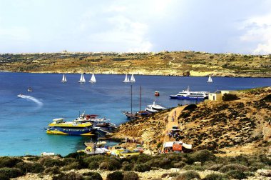 Comino'daki, Malta - mavi lagün demir, 12 Ekim 2018:Yachts
