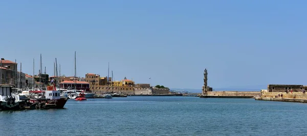 Chania Creta Julio 2018 Faro Veneciano Protege Puerto Chania —  Fotos de Stock